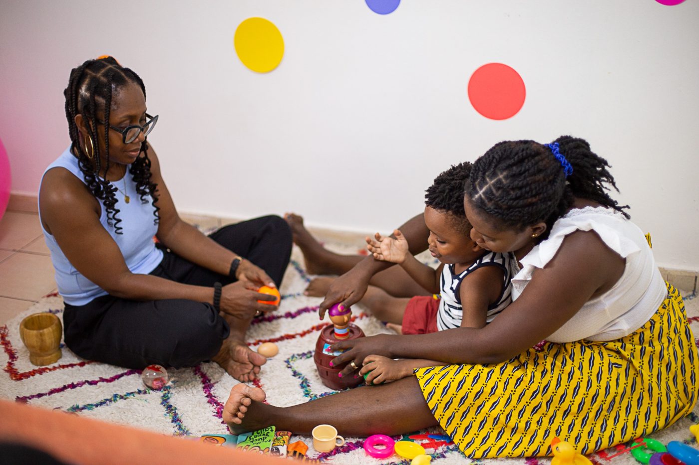 Mothers and babies gathered for a Baby & Me class